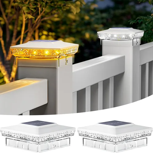 Vista 17 de btfarm Paquete de 8 luces solares para punta de poste al aire libre, 2 modos de color 16 luces LED para postes de valla se ajustan a 4x4 3.5x3.5