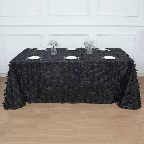 Vista 28 de TABLECLOTHSFACTORY - Mantel cuadrado de tela de tafetán de pétalos de hojas 3D de 54 pulgadas, color negro