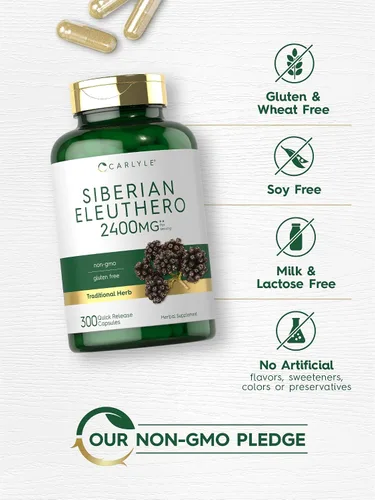 Vista 4 de Carlyle Siberian Eleuthero 300 cápsulas Fórmula sin OMG y sin gluten Ginseng siberiano Suplemento de hierbas tradicionales