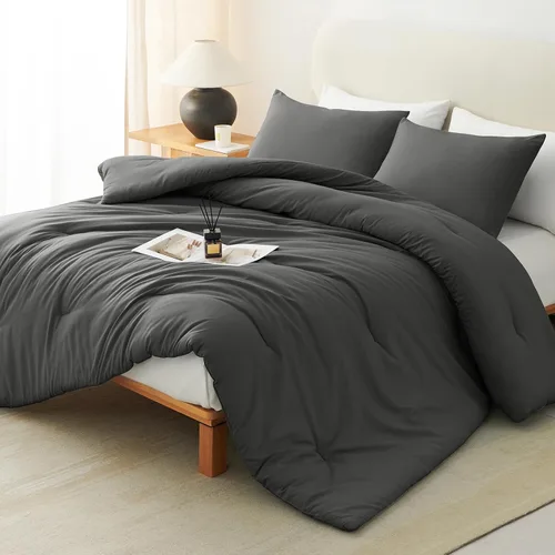 Vista 14 de CozyLux - Juego de edredón beige tamaño individual/individual XL, 2 piezas de juego de cama extra largo sólido transpirable acolchado, juego de cama
