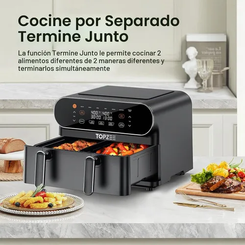 Vista 3 de [Usado] TOPZEE Freidora de aire grande de 11 cuartos de galón, freidora de aire 8 en 1 XL con Cesta Flex, divisor para cocción doble, precalentar