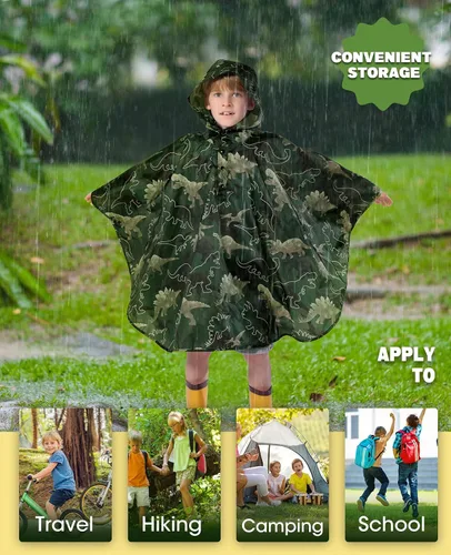 Vista 4 de WAWSAM Poncho de lluvia ligero para niños, impermeable, reutilizable