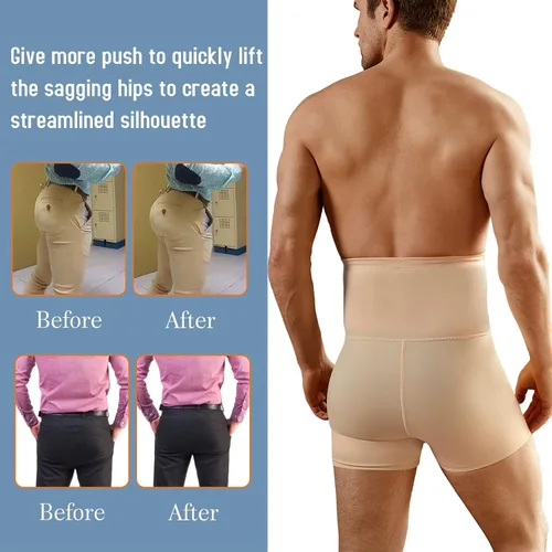 Vista 4 de TAILONG Pantalones cortos de control de abdomen para hombre, ropa interior adelgazante de cintura alta, moldeador de cuerpo, sin costuras, faja