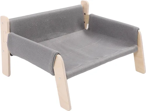 Vista 3 de Cat Hammock, High Strength Pine Wood Minimalist Design Elevated Multifunctional Cat Furniture, Elevated Bed with for Cats Kittens and Puppies (Grey)