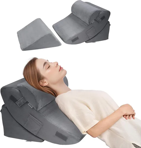 Vista 11 de VEVOR Almohada de cuña de cama para dormir, cuña ortopédica ajustable, relleno de espuma de alta densidad 25D y funda suave lavable, almohada