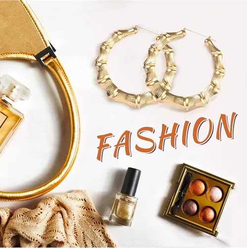 Vista 6 de Aretes de aro grandes de bambú para mujer, aretes de bambú de gran tamaño para uso diario, accesorios de rapero de los años 80 y 90