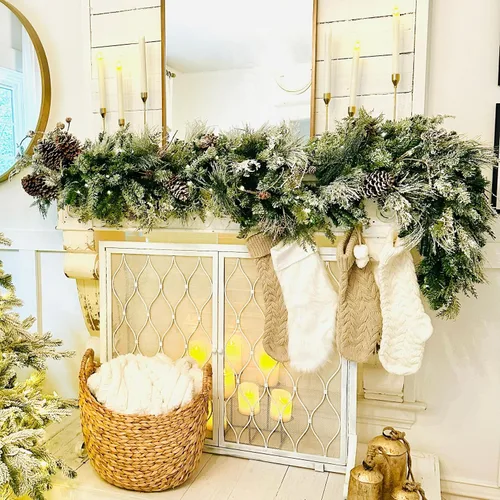 Vista 5 de Haute Decor Guirnalda de Navidad preiluminada de 6 pies Snowfall Creek con 60 luces LED blancas suaves y piñas reales