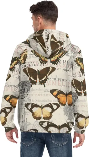 Vista 2 de ALAZA White Butterflies Watercolor Multicolored Men's Full-Zip Fleece Hoodie