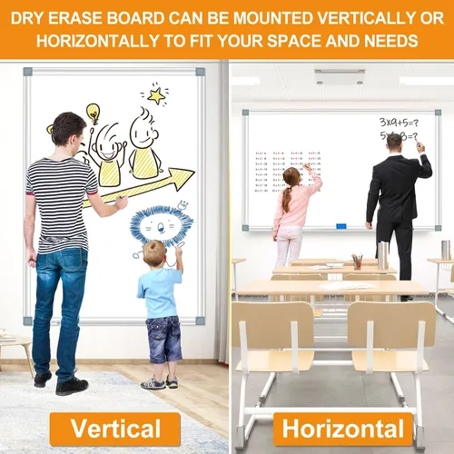 Vista 6 de Pizarra blanca magnética grande de borrado en seco, pizarra blanca de 60 x 40 pulgadas para pared con bandeja larga para bolígrafos, pizarra blanca