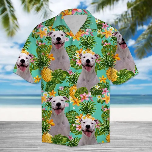 Vista 2 de Camisas hawaianas personalizadas con estampado 3D de animales de piña tropicales con foto personalizada para hombres, camisa de manga corta