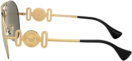 Vista 2 de Versace Gafas de sol unisex con montura dorada lentes de espejo marrón dorado 2559in
