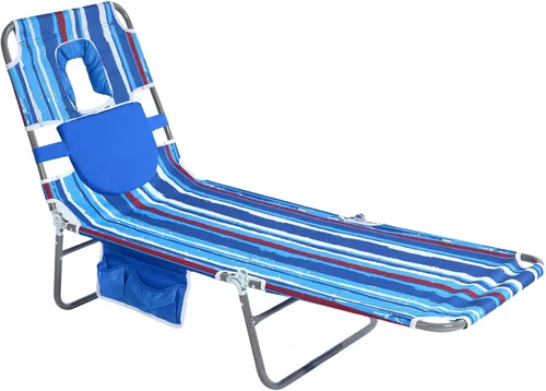 Vista 18 de SUNNYFEEL Lay Flat Silla de bronceado, tumbona boca abajo, reclinable de 5