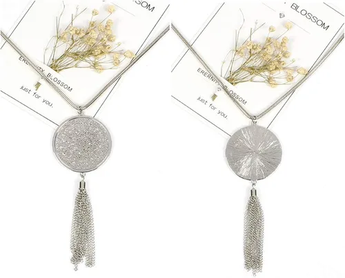 Vista 4 de SEVENSTONE Juego de 3 collares largos con dije para mujer diseño de nudo y borlas círculo con borlas