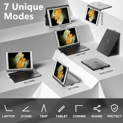 Vista 5 de TQQ Touch Funda para iPad de 9ª generación con teclado (10.2 pulgadas, 2021), trackpad multitáctil, cubierta protectora giratoria de 360°
