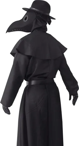 Vista 3 de ATTBEA Disfraz de Halloween compatible con médicos de la peste con máscara de pico de pájaro, bata negra con capucha