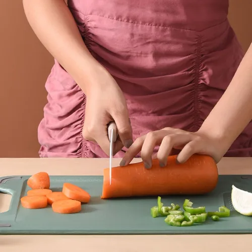 Vista 3 de Tabla de cortar de doble cara, tabla de cortar de acero inoxidable, tabla de cortar carne para cocina, tabla de cortar grande para frutas y verduras