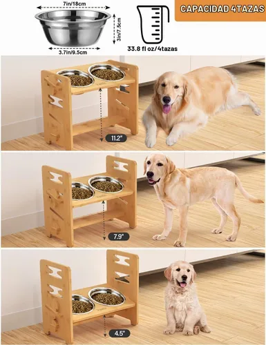 Vista 2 de Vantic Cuencos elevados para perros, soporte elevado ajustable para perros Bambú