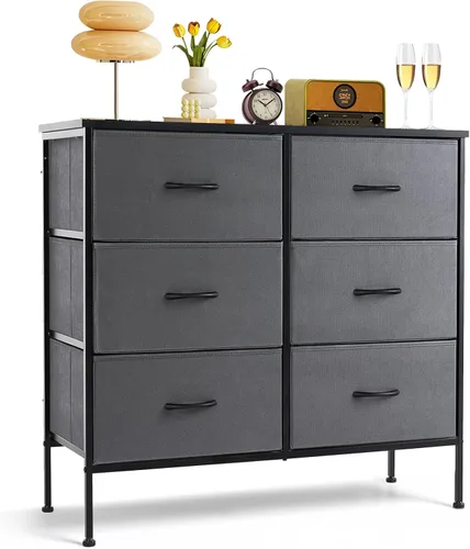 Vista 9 de Cómoda de 7 cajones para dormitorio, tela organizadora de almacenamiento Marrón
