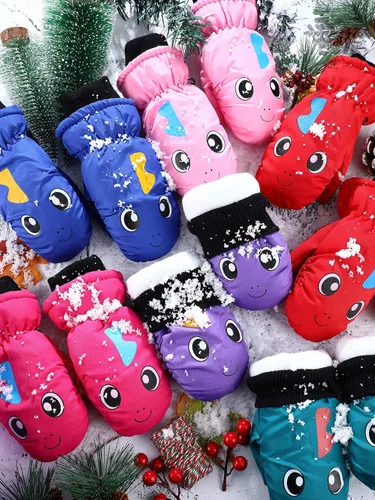 Vista 7 de 6 pares de guantes de esquí para niños de invierno y nieve, impermeables y cálidos, unisex para niños de 3 a 5 años