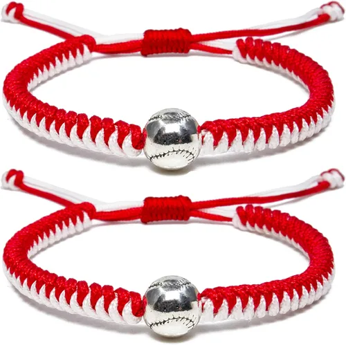 Vista 8 de Pulseras trenzadas hechas a mano, regalos de béisbol para niños, pulseras ajustables con cuentas de béisbol, pulseras de béisbol inspiradoras