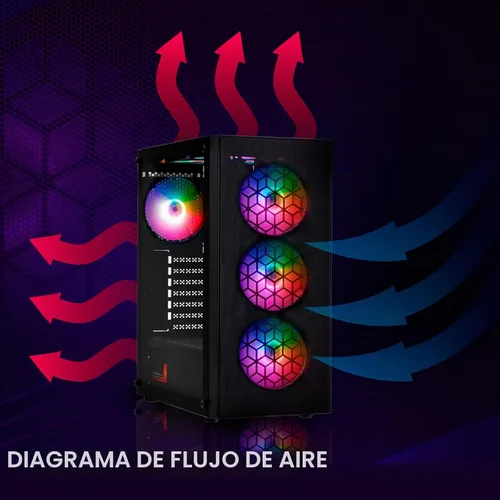 Vista 6 de RAIDMAX X921 Mesh Airflow ATX Mid Tower Gaming PC Case, 6 ventiladores de color RGB estáticos de 4.724 in preinstalados, panel lateral de vidrio