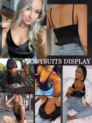 Vista 5 de Dlsave Sexy corsé de neón para mujer, cuello en V profundo, de satén, para salir