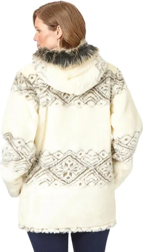 Vista 3 de Woman Within Chaqueta con capucha de piel sintética con estampado de copos de nieve para mujer