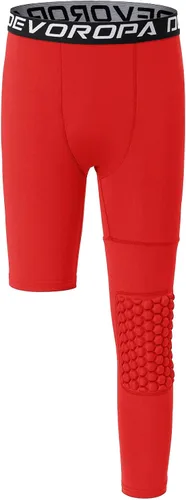 Vista 22 de DEVOROPA Youth Boys' Compression Pants with Knee Pads 3/4 Basketball Athletic Tights Quick Dry Sports Workout Leggings Negro