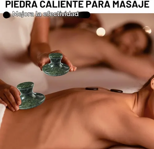 Vista 3 de gemshan Piedra de masaje, rocas calientes naturales de 3.5 pulgadas, herramienta de masaje corporal Gua Sha para masaje de celulitis, drenaje Verde
