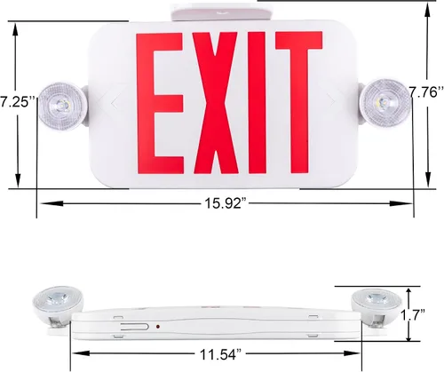 Vista 8 de LIT-PaTH Letrero LED de salida combinado con 2 luces de cabeza ajustables y cara doble, baterías de respaldo, iluminación de salida de emergencia