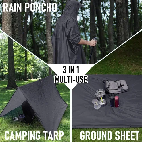 Vista 3 de Impermeable con capucha estilo poncho, para hombres y mujeres