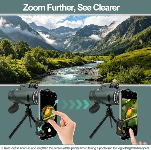 Vista 6 de BIBIRE Telescopio monocular 40x60 para adultos de alta potencia con Green