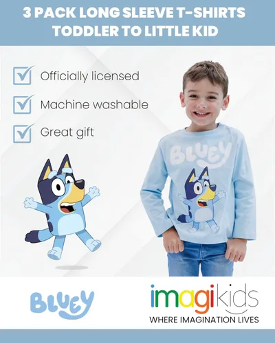 Vista 2 de Bluey Paquete de 3 camisetas gráficas de manga larga para niños