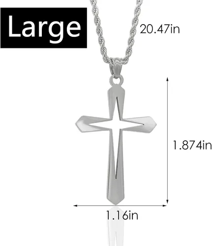 Vista 2 de Caiyao Collares de acero inoxidable con colgante de cruz de estrella hueca, hipoalergénicos, cruz hueca, de plata fresca, para mujeres, hombres