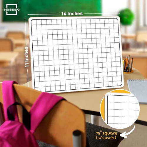 Vista 3 de SCRIBBLEDO - Pizarra grande de borrado en seco de 11 x 14 pulgadas, doble cara Easy-to-See 0.75-Inch Grid Larger Cells, Masonite Hardboard, Smooth