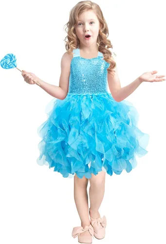 Vista 3 de Vestido tutú para niñas con lentejuelas brillantes de tul de princesa, fiesta de cumpleaños, baile de graduación, vestido deportivo para niñas