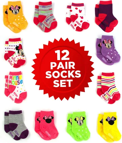 Vista 7 de Disney Juego de 12 pares de calcetines de Minnie Mouse para niñas pequeñas, multicolor, edades de 0 a 24 meses