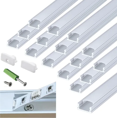 Vista 10 de THMOOTHER Difusor de canal LED en forma de U de 6.56 pies preperforado, paquete de 8 perfiles de aluminio con cubierta lechosa, montaje