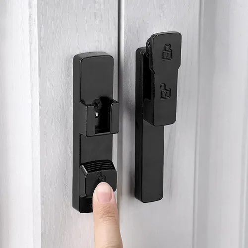 Vista 8 de INIRET Cerradura de puerta de granero negra de 180 grados, cerradura de puerta abatible, cerradura de puerta de aleación de zinc, protege