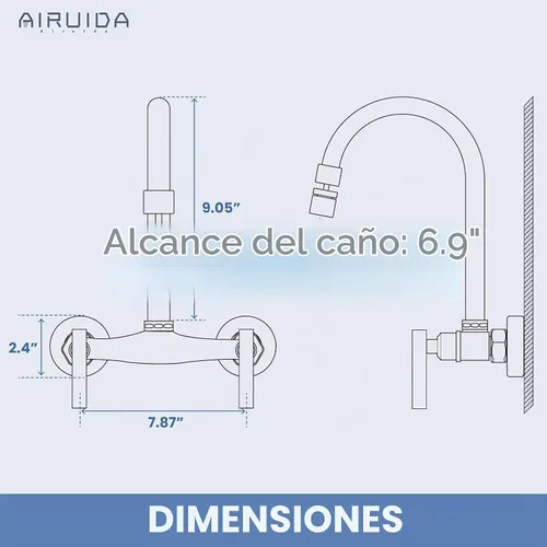 Vista 6 de Grifo de fregadero de cocina montado en la pared de níquel cepillado