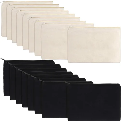 Vista 11 de meekoo Paquete de 16 bolsas de lona en blanco para cosméticos, bolsa de maquillaje con cremallera lisa, sublimación, manualidades DIY, bolsa de aseo