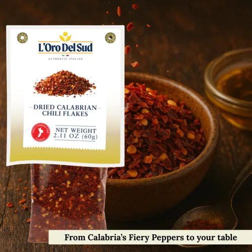 Vista 3 de L'Oro Del Sud - Copos de chile calabrés seco, pimiento picante triturado, 2.11 onzas