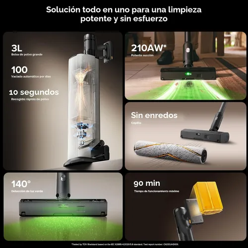 Vista 9 de Roborock H60 Hub Ultra Aspiradora Inalámbrica con Estación de Vaciado Automático, Aspiradora de Mano con Succión Mejorada de 210AW para el Hogar