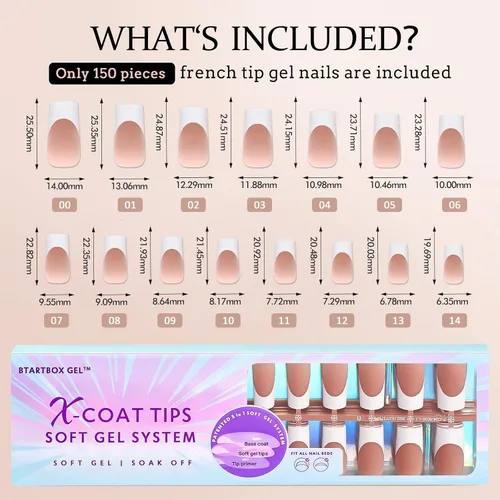 Vista 6 de btartboxnails - Uñas de punta francesa XCOATTIPS, 150 uñas largas cuadradas de punta francesa marrón a presión, uñas de gel con punta francesa