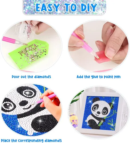 Vista 2 de Arte de diamantes para niñas, manualidades para niños de 6 a 12 años, gemas y manualidades para principiantes, 4 piezas de diamantes de imitación