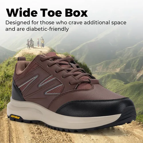 Vista 2 de FitVille Zapatos de senderismo anchos para hombre, repelentes al agua, para exteriores, zapatos de trabajo con soporte de arco, núcleo resistente