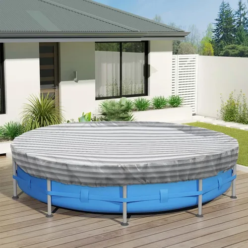 Vista 17 de ECOOPTS Cubierta redonda impermeable de poliéster para piscinas sobre el suelo, protector de cubierta de piscina de invierno (6 pies, turquesa)