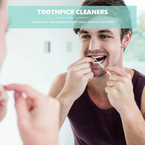 Vista 5 de 200 palillos de dientes de doble cabeza de plástico suave para el cuidado bucal interdental, palillos de dientes, púas de hilo dental, cepillos