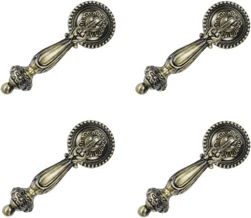 Vista 3 de 4 tiradores de lágrima colgantes antiguos decorativos para gabinete, cajón, armario, tocador, joyero con tornillos (negro, 2.6 x 1.1 pulgadas)