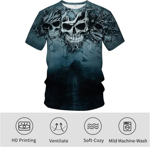 Vista 3 de Camiseta de manga corta con estampado de calavera para hombre